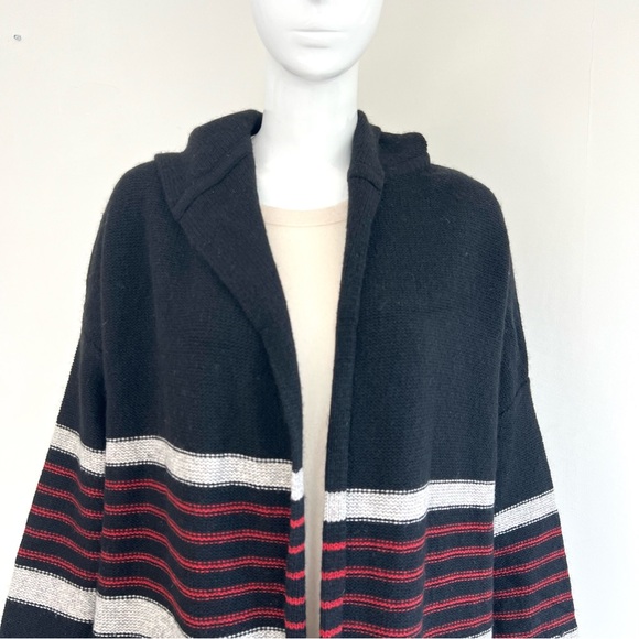 JOIE Gabrina Black Red Hooded Wool Yak Striped Fringe Western Open Cardigan Sz M - Picture 4 of 16